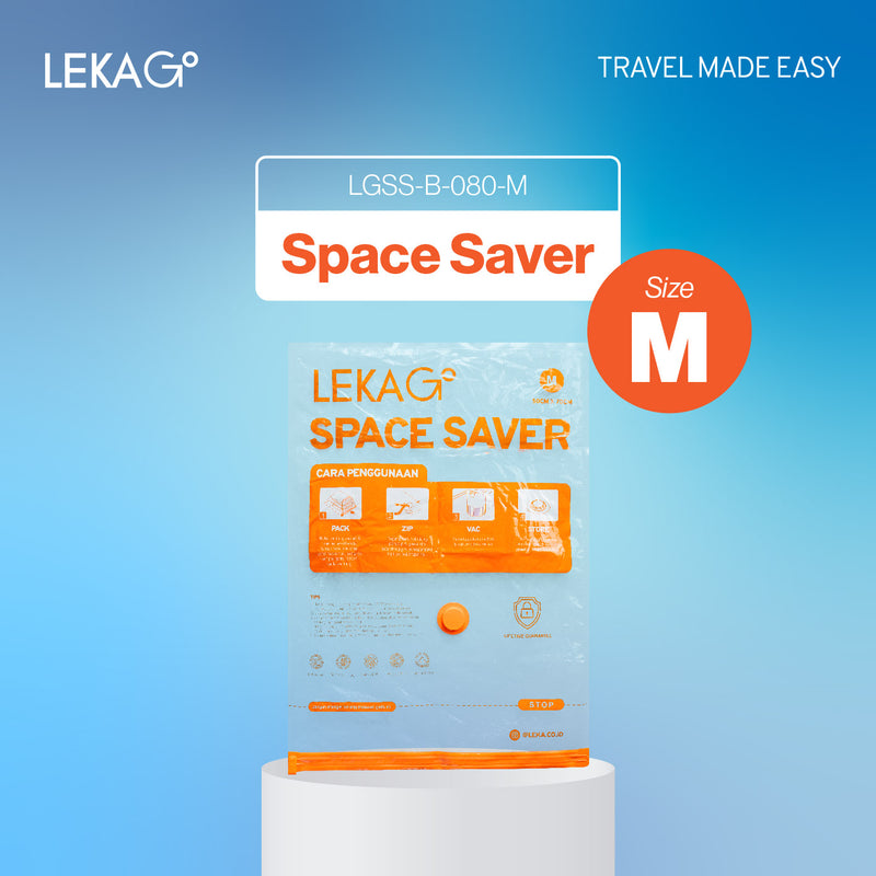 (SIZE M) LEKA Go! Space Saver (Lifetime Guarantee) - Vacuum Storage Plastic Travel Compression Bag Plastik Tas Vakum Kompresi Baju - Bundle Lengkap