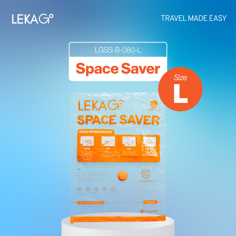 (SIZE L) LEKA Go! Space Saver (Lifetime Guarantee) - Vacuum Storage Plastic Travel Compression Bag Plastik Tas Vakum Kompresi Baju Pakaian - Hanya 1pc