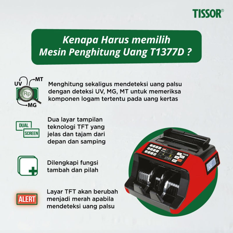 Tissor Mesin Hitung Uang Denominasi Dual Screen (UV, MG, dan MT)T1377D