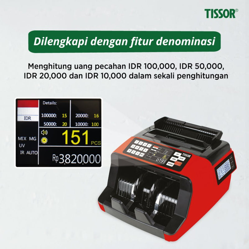 Tissor Mesin Hitung Uang Denominasi Dual Screen (UV, MG, dan MT)T1377D